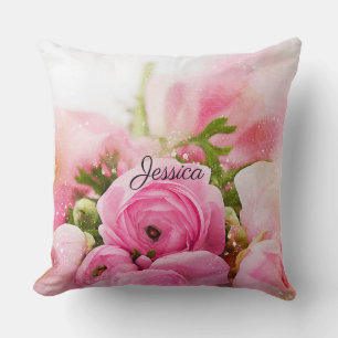  roze bloemen met Jouw naam Kussen