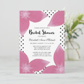 Roze Bloemen Met Stippen Bruids Douche Uitnodiging (Staand voorkant)