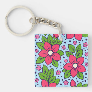 Roze bloemen met vette bloembladeren en groene bla sleutelhanger
