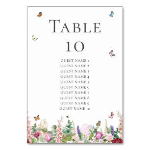 Roze bloemen met vlinders en gastnamen kaart