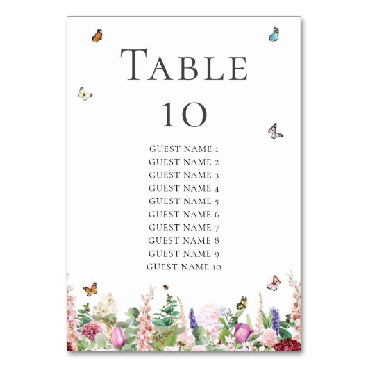 Roze bloemen met vlinders en gastnamen kaart (Achterkant)