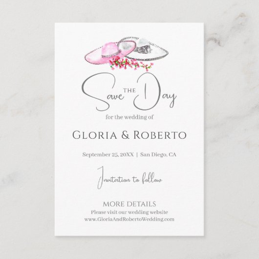 Roze Bloemen Mexicaanse bruiloft Save the Date Informatiekaartje