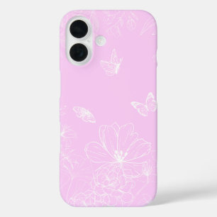 Roze Bloemen Minimalistisch Patroon Modern Abstrac iPhone 16 Hoesje