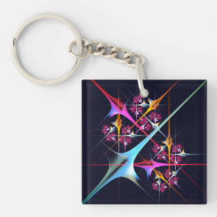 Roze Bloemen Moderne Abstracte Kunst Kleurenpatroo Sleutelhanger