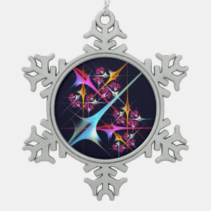 Roze Bloemen Moderne Abstracte Kunst Kleurenpatroo Tin Sneeuwvlok Ornament
