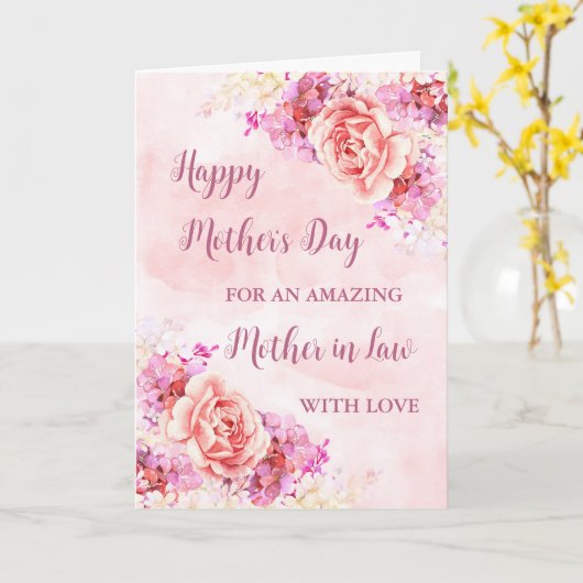 Roze Bloemen Moeder in de Wet Gelukkige Moederdag Kaart (Gele Bloem)