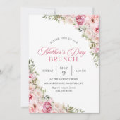 Roze Bloemen Moederdag Brunch Party Kaart (Voorkant)