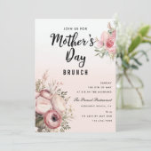 Roze Bloemen Moederdag Brunch Party Uitnodiging (Staand voorkant)