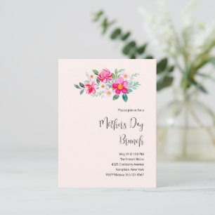  roze bloemen Moederdag Brunch Uitnodiging Briefkaart