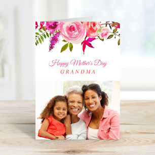 Roze Bloemen Moederdag Fotokaart voor Oma Kaart