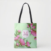 Roze Bloemen  Monogram Gepersonaliseerd Draagtas (Voorkant)