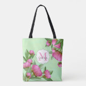 Roze Bloemen  Monogram Gepersonaliseerd Draagtas (Achterkant)