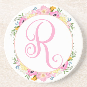 Roze Bloemen Monogram Onderzetter