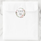 Roze Bloemen Monogrammed Bruiloft Dank u Ronde Sticker (Tas)