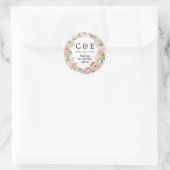 Roze Bloemen Monogrammed Bruiloft Dank u Ronde Sticker (Tas)
