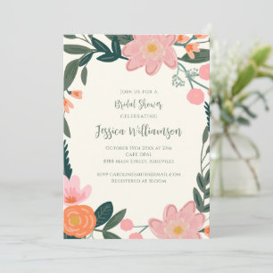 Roze Bloemen Mooie Botanische Rand Bruids Shower Kaart