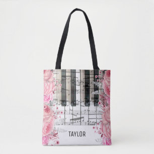 roze bloemen muzieknoten piano tas
