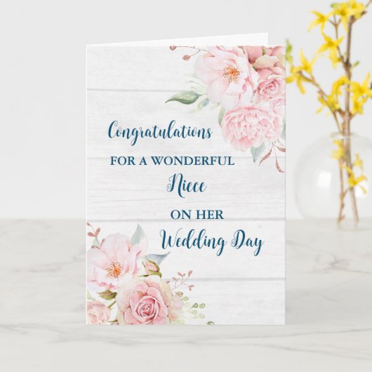 Roze Bloemen Nicht Bruiloft Dag Gefeliciteerd Kaart (Gele Bloem)