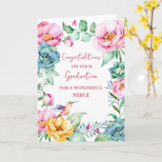 Roze Bloemen Nicht Gefeliciteerd Afstuderen Kaart (Gele Bloem)