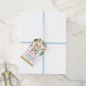 Roze Bloemen Oerwoud Safari rijden met het Baby sh Cadeaulabel (Met Touw)