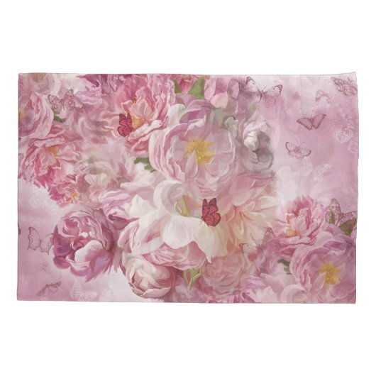 Roze Bloemen Olieverfschilderij: Delicate Kussensloop (Achterkant)