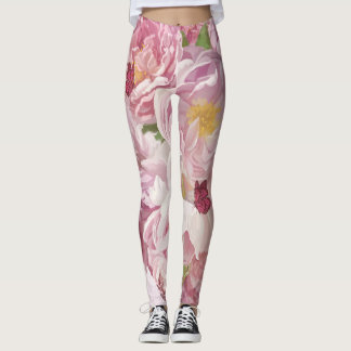 Roze Bloemen Olieverfschilderij: Delicate Leggings