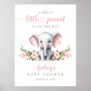 Roze Bloemen Olifant Baby Meisje Douche Welkom Poster