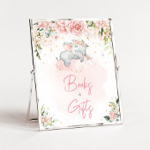 Roze Bloemen Olifant Baby shower Boeken en geschen Poster