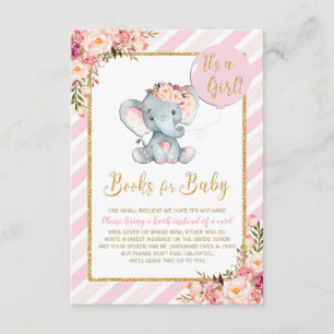 Roze Bloemen Olifant Baby shower Breng een Boek Ka Informatiekaartje