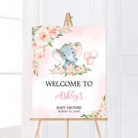 Roze Bloemen Olifant Balloon Baby shower Welkom