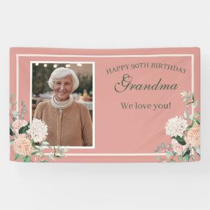 Roze Bloemen Oma 90ste verjaardag Spandoek