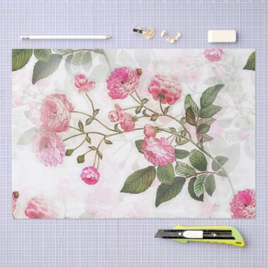 Roze  bloemen Ontvlechtingspapier Tissuepapier (Craft)