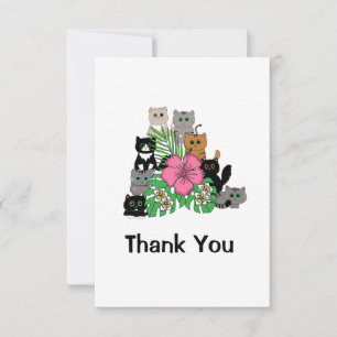 Roze Bloemen Ontwerp Schattigee Kattenfamilie Bedankkaart