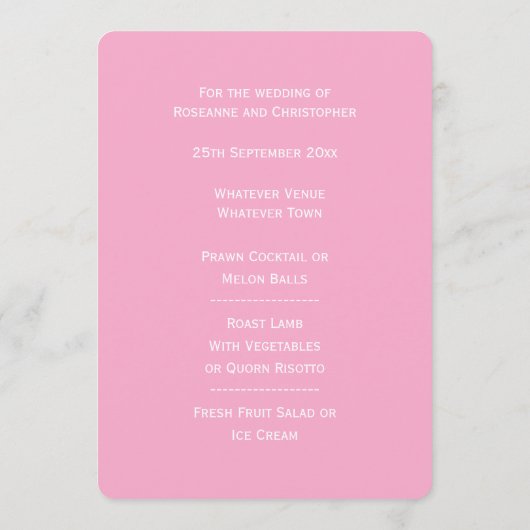 Roze Bloemen Ontwerp Wedding Menu (Achterkant)