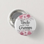 Roze bloemen oom van de groom Button (Voorkant /achterkant)