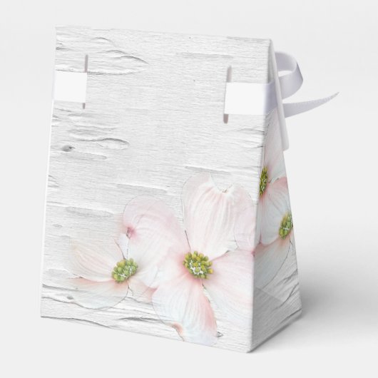 Roze bloemen op Birch Texture Bedankdoosjes (Achterkant)