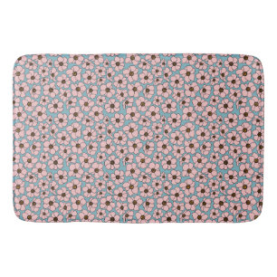 Roze Bloemen Op Blauwe Badmat
