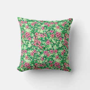 Roze bloemen op een bleke groene achtergrond kussen