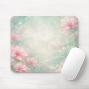Roze Bloemen Op Mintgroene Etherische Abstracte Muismat