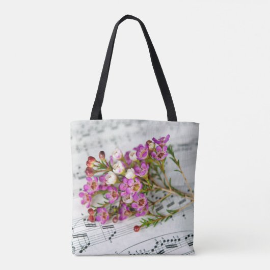 Roze bloemen op muziek tote bag (Achterkant)