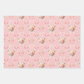 Roze bloemen op roze, groene en blauwe lint Trelli Inpakpapier Vel (Voorkant 2)