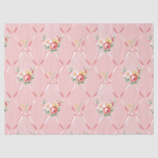 Roze  bloemen op roze lint tissuepapier (Voorkant)