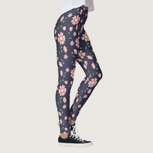  roze bloemen op zee leggings (Rechts)