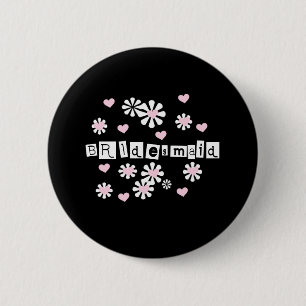 Roze bloemen op Zwarte Bridesmaid Ronde Button 5,7 Cm