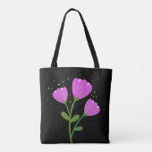 Roze bloemen op zwarte Canvas tas (Achterkant)