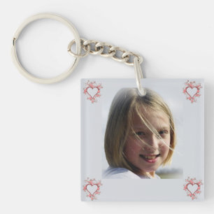 Roze bloemen Open Heart Foto Sleutelhanger