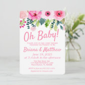 Roze Bloemen Paar Baby shower Invitation Kaart (Staand voorkant)