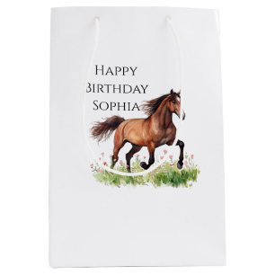 Roze Bloemen Paard Cowgirl Verjaardag Medium Cadeauzakje