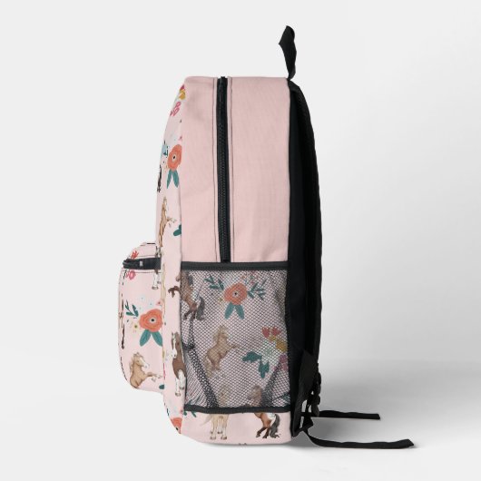 Roze Bloemen Paard/Pony Patroon Meisje Bedrukte Rugzak (Rechts)