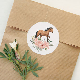 Roze Bloemen Paard Verjaardagsfeest Ronde Sticker